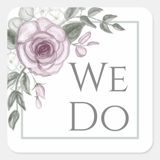 Sticker Carré Nous le faisons, Floral Mauve Rose Enveloppe et Fa (Devant)