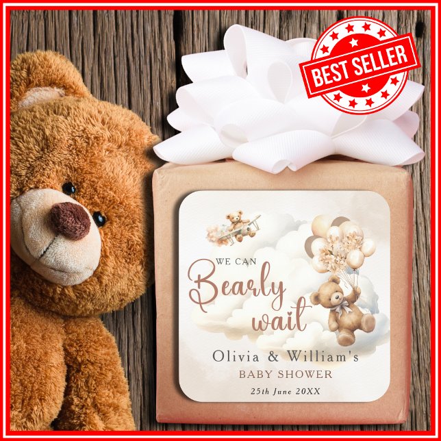 Sticker Carré Nous pouvons attendre Boho Baby shower neutre genr (Créateur téléchargé)