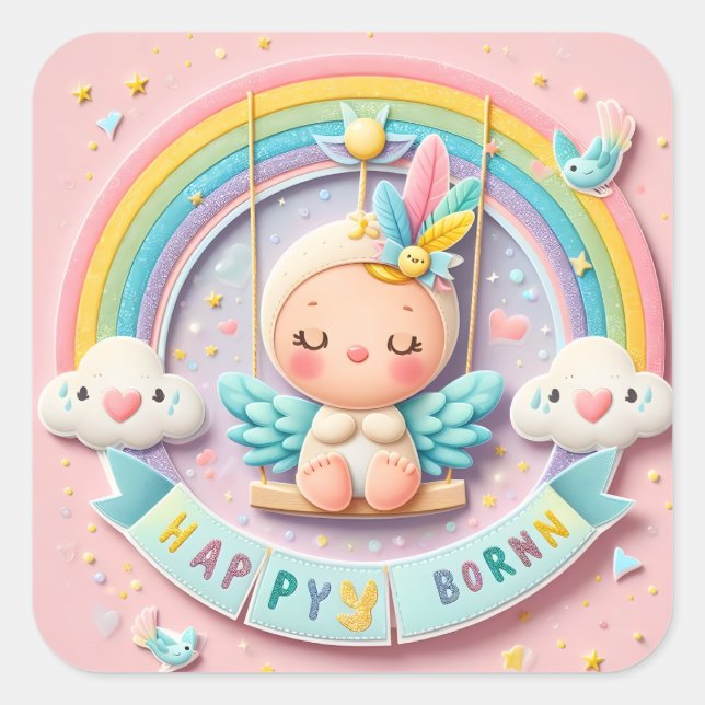 Sticker Carré Nouveau bébé né (Devant)