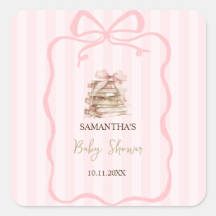 Sticker Carré Nouveau chapitre Baby Shower ruban rose rayé