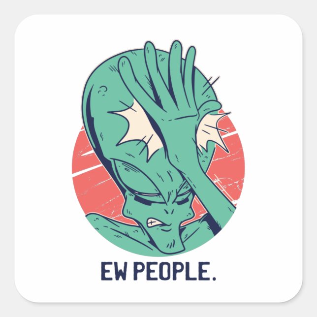 Sticker Carré Nouveaux gens amusants Aliens cadeau de l'espace (Devant)