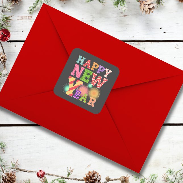 Sticker Carré Nouvel an drôle et heureux (Créateur téléchargé)