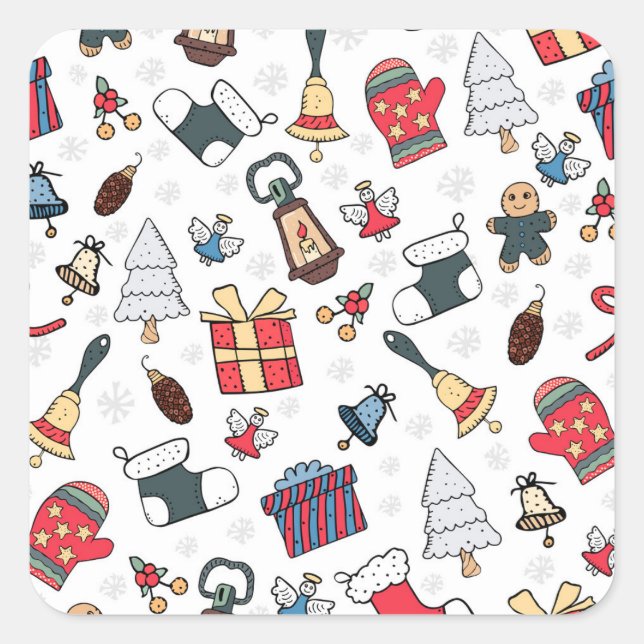 Sticker Carré Nouvel An : Motif de Noël. (Devant)