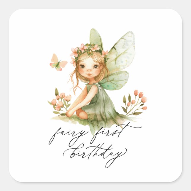 Sticker Carré Nouvel anniversaire de la fée mignonne (Devant)