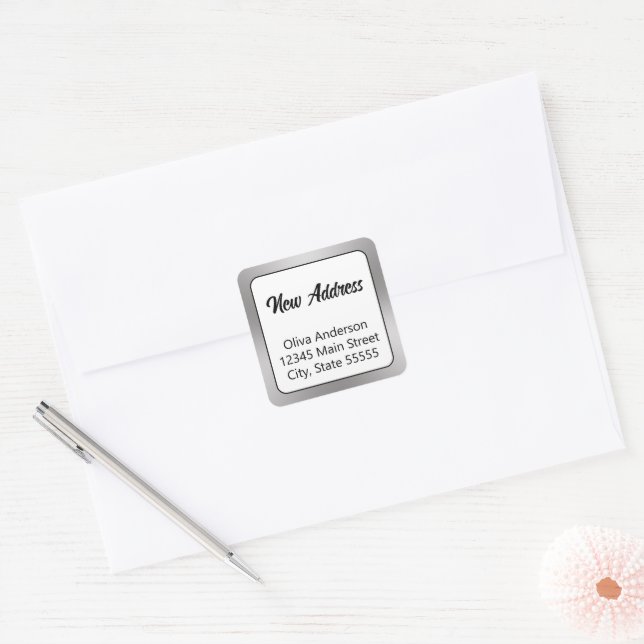 Sticker Carré Nouvelle adresse Silver White Black Moving Faire-p (Enveloppe)