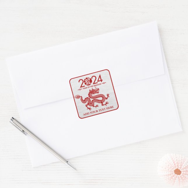 Sticker Carré Nouvelle année chinoise du Dragon 2024 (Enveloppe)