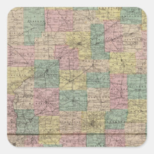 Sticker Carré Nouvelle carte de section et de canton de Indiana