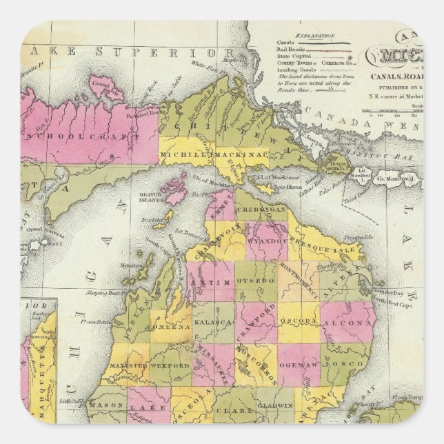 Sticker Carré Nouvelle Carte Du Michigan 2 (Devant)