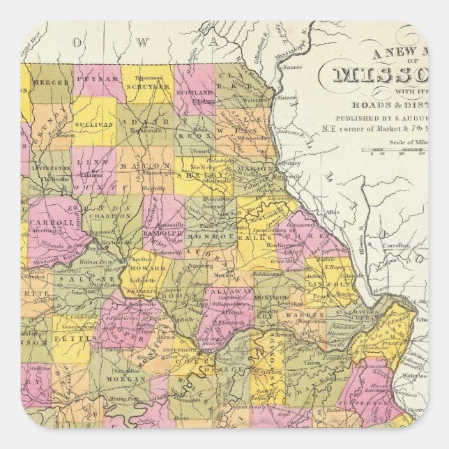 Sticker Carré Nouvelle Carte Du Missouri (Devant)