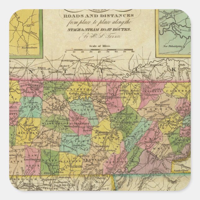 Sticker Carré Nouvelle Carte Du Tennessee 2 (Devant)