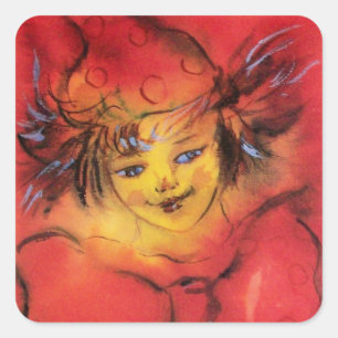 STICKER CARRÉ NUAGE AVEC RIBBON ROUGE