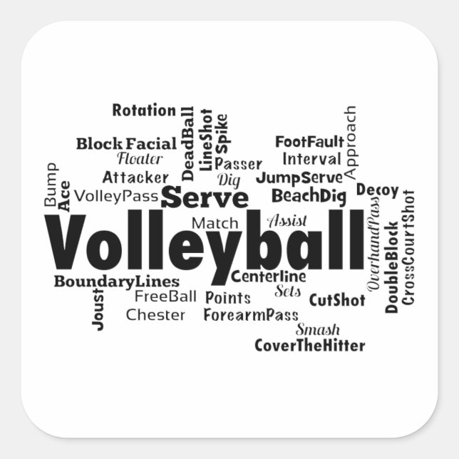 Sticker Carré Nuage de mot volleyball (Devant)