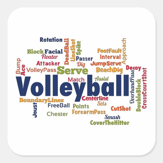Sticker Carré Nuage de mot volleyball (Devant)