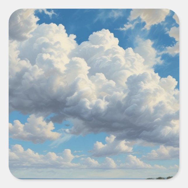 Sticker Carré Nuages blancs et ciel bleu clair (Devant)