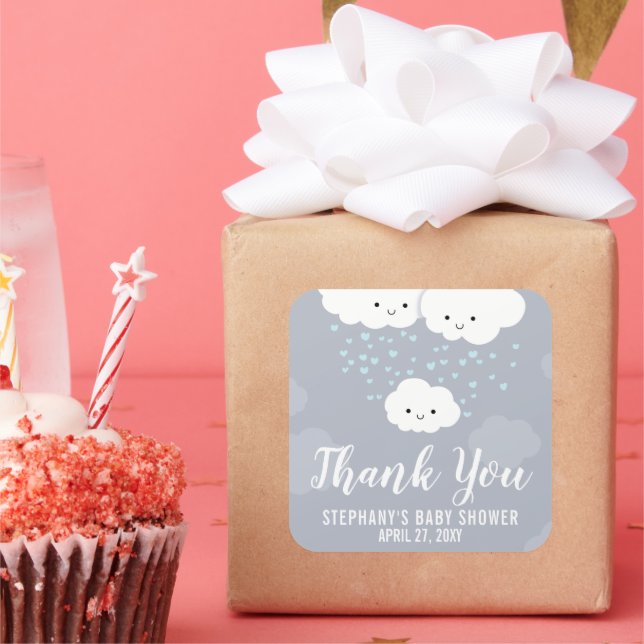Sticker Carré Nuages Couples Baby shower Garçon Merci (Fête)