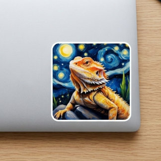 Sticker Carré Nuit étoilée Van Gogh Dragon barbu Art