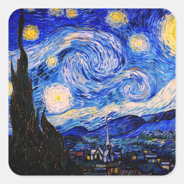 Sticker Carré Nuit étoilée Vincent Van Gogh (Devant)