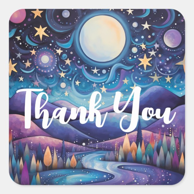 Sticker Carré Nuit lunaire Big Moon Paysage Merci (Devant)