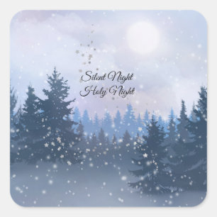 Sticker Carré Nuit silencieuse Saint-Nuit Magie Hiver Illustrati