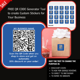 Sticker Carré Numériser le code QR pour une remise Bleu DE MARQU