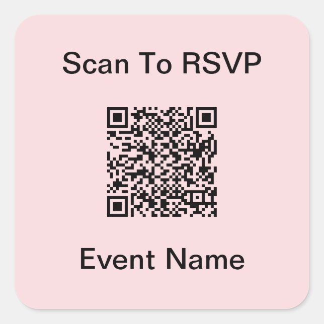 Sticker Carré Numériser le code QR vers RSVP Modèle rose clair e (Devant)