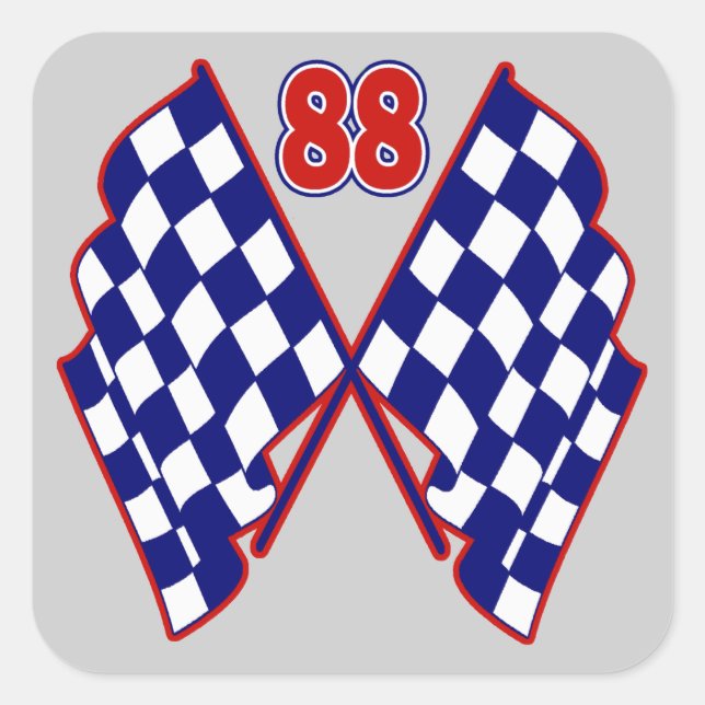 Sticker Carré Numéro 88 et drapeaux Checkered (Devant)