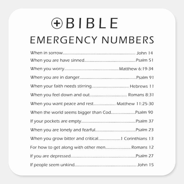 Sticker Carré Numéros d'urgence biblique (Devant)