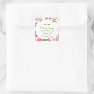 Sticker Carré Nun Religious 65e Anniversaire Fleurs aquarelles