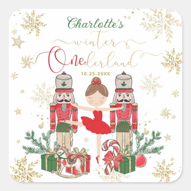 Sticker Carré Nutcracker Winter Onederland 1st Birthday Red (Devant)