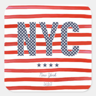 Sticker Carré NYC   Design rouge, blanc et bleu