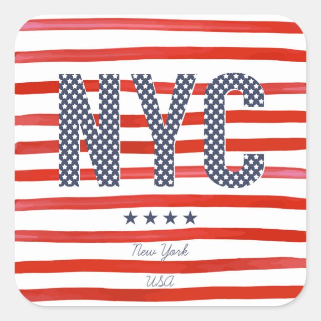 Sticker Carré NYC | Design rouge, blanc et bleu (Devant)