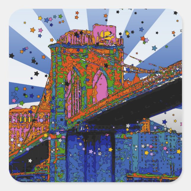 Sticker Carré NYC psychédélique : pont Brooklyn #2 (Devant)