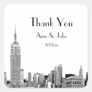 Sticker Carré NYC Skyline Etched 01 Favor Tag Merci