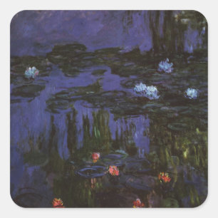 Sticker Carré Nymphéas par Claude Monet, Impressionnisme Vintage