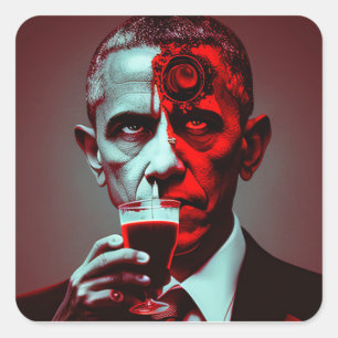 Sticker Carré Obama, satanique, boit le sang de l'Amérique