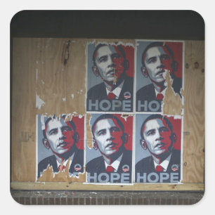 Sticker Carré Obama signe sur une fenêtre condamnée d'un