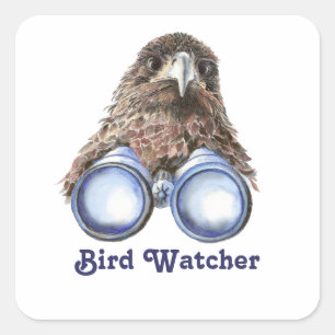 Sticker Carré Observateur d'oiseau vous observant aquarelle