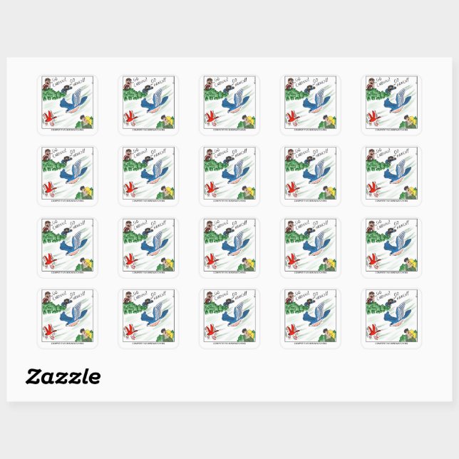 Sticker Carré Observation d'oiseaux compétitive (bande dessinée) (Feuille)