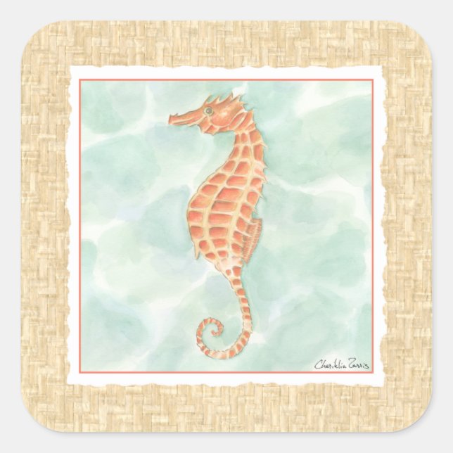 Sticker Carré Ocean Orange Seahorse (Devant)