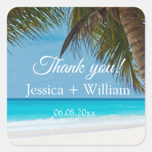 Sticker Carré Océan Tropical Mariage Anniversaire Merci