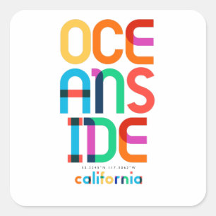 Sticker Carré Oceanside California Mid Century, Pop Art,