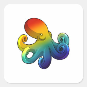 Sticker Carré Octopus avec arc-en-ciel