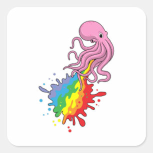 Sticker Carré Octopus avec arc-en-ciel