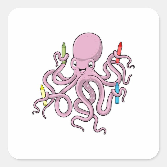 Sticker Carré Octopus avec Crayon (Devant)