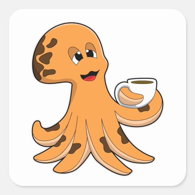 Sticker Carré Octopus avec la coupe du café (Devant)