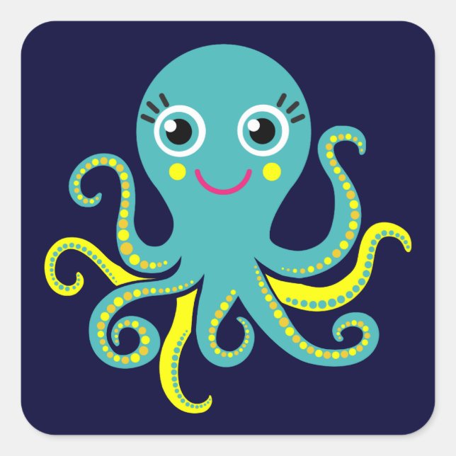 Sticker Carré Octopus bleu et jaune (Devant)