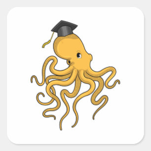 Sticker Carré Octopus comme étudiant avec diplôme