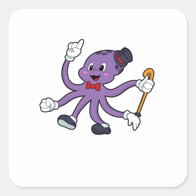 Sticker Carré Octopus comme magicien avec Casquette (Devant)