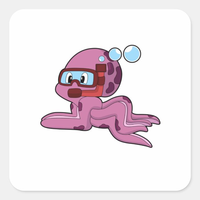 Sticker Carré Octopus comme plongeur avec tuba (Devant)