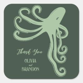 Sticker Carré Octopus Deep Sea Mariage moderne, vert
